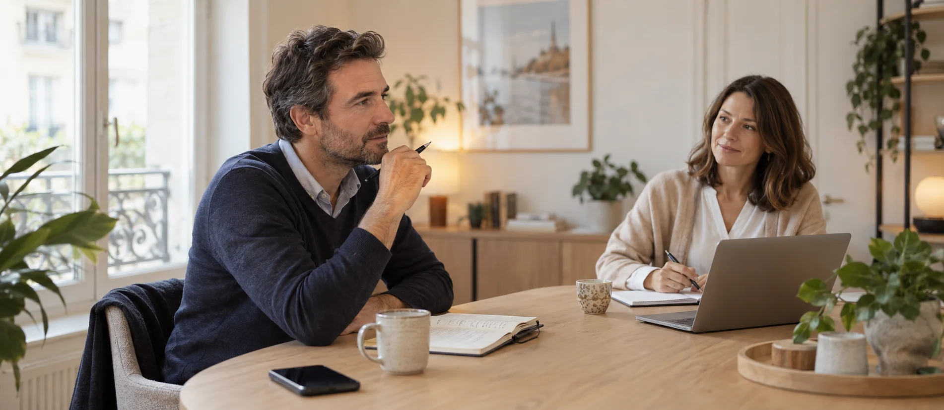 Un homme échange avec une consultante lors d’un bilan de compétences